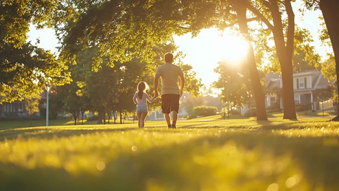 stock photo of family walking