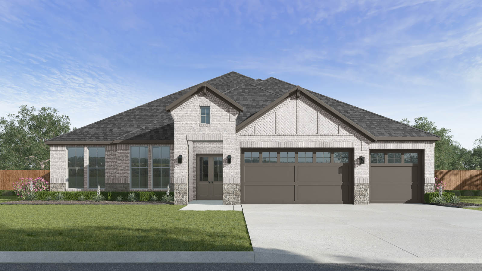 single story home with a two car garage rendering