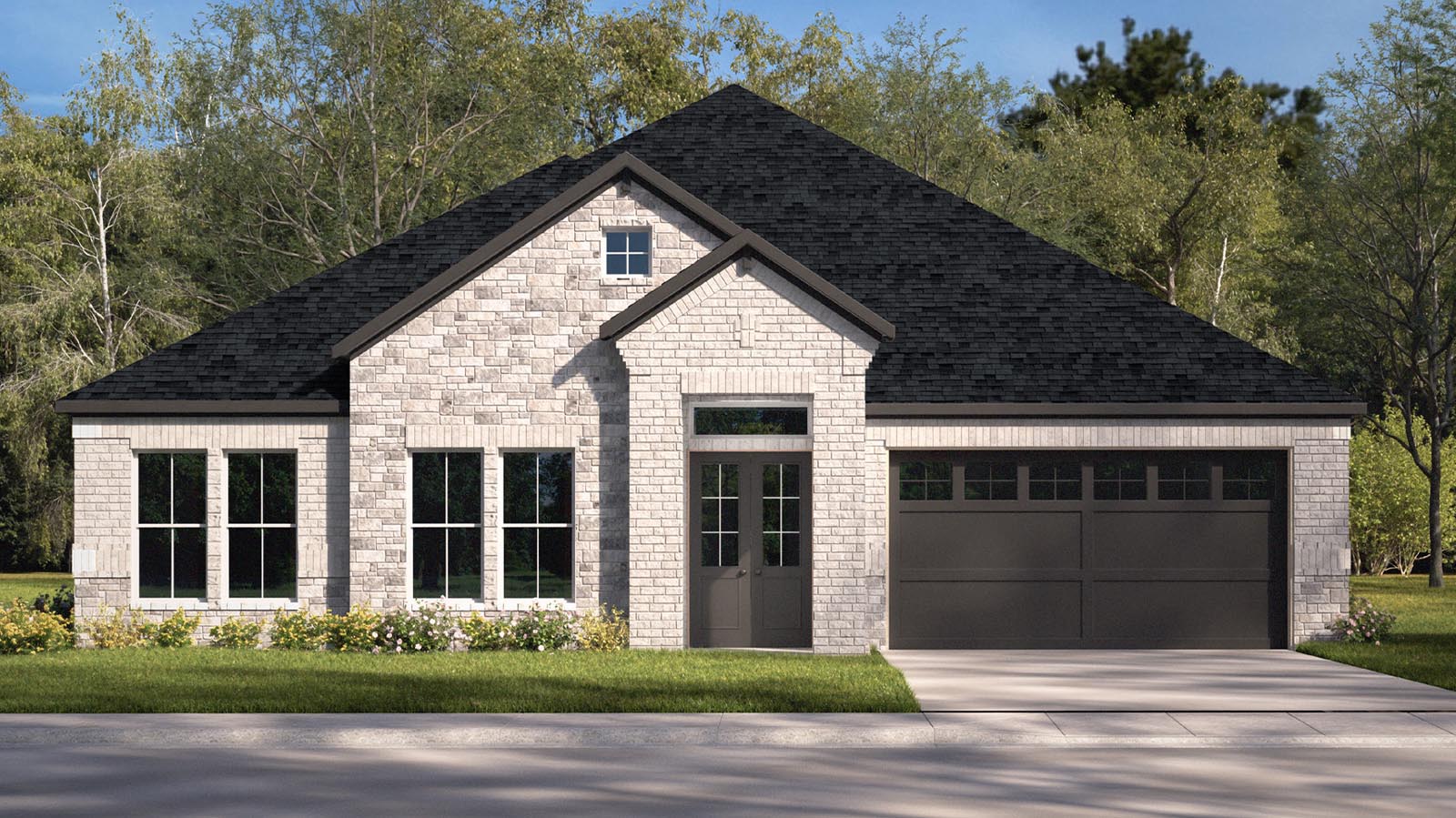 single story brick home rendering