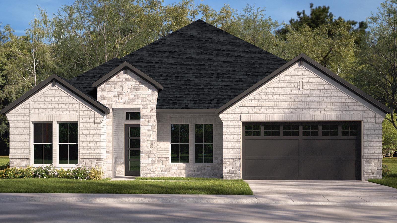 single story brick home rendering