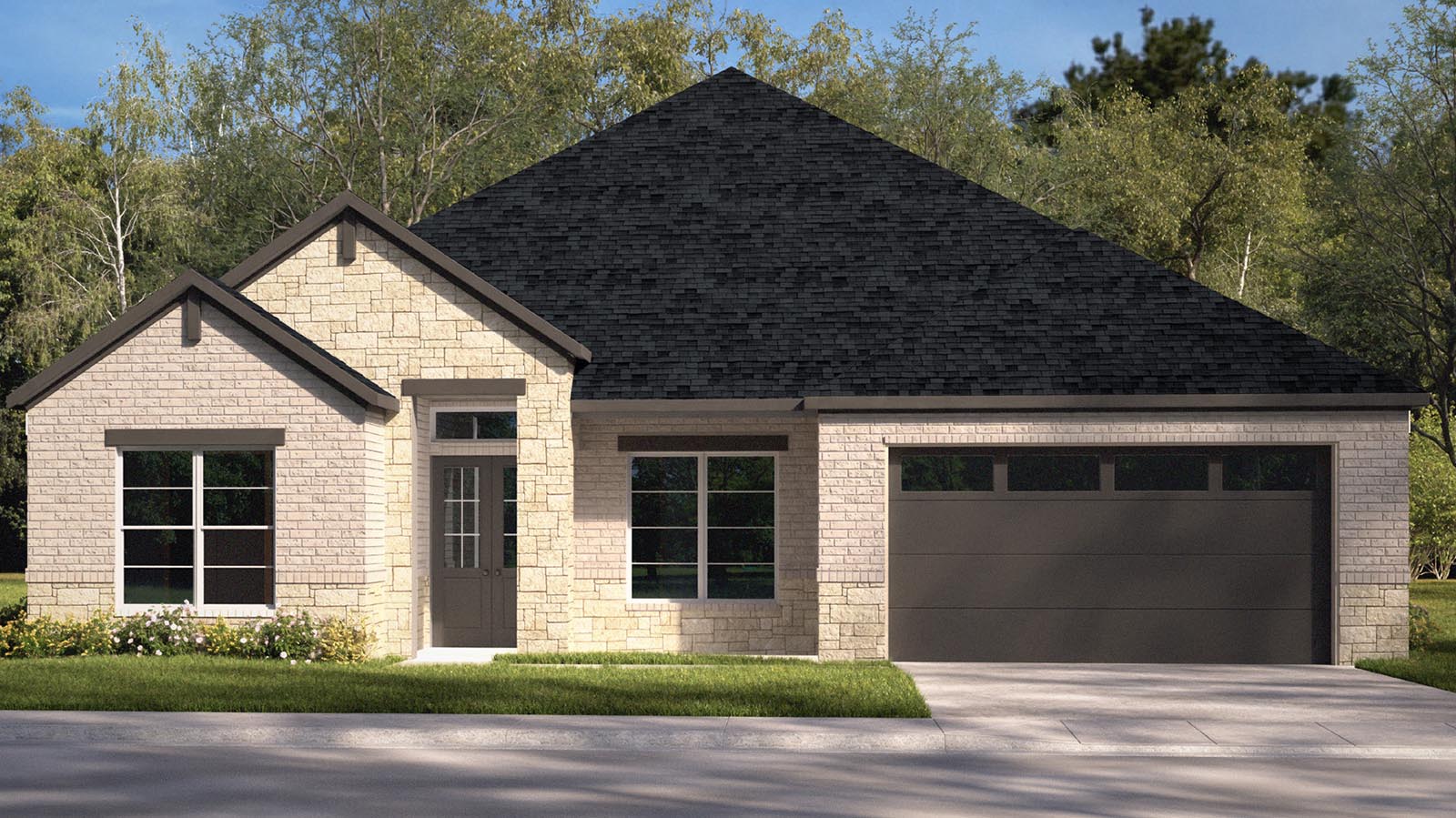 single story brick home rendering