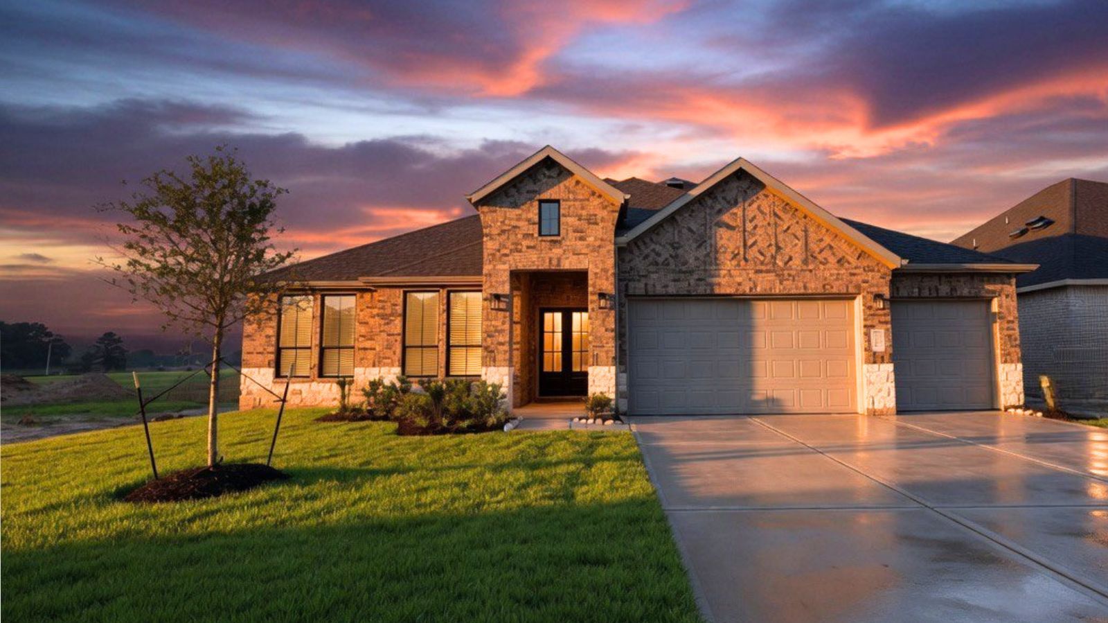 amalfi floor plan single story home rendering with a three car garage
