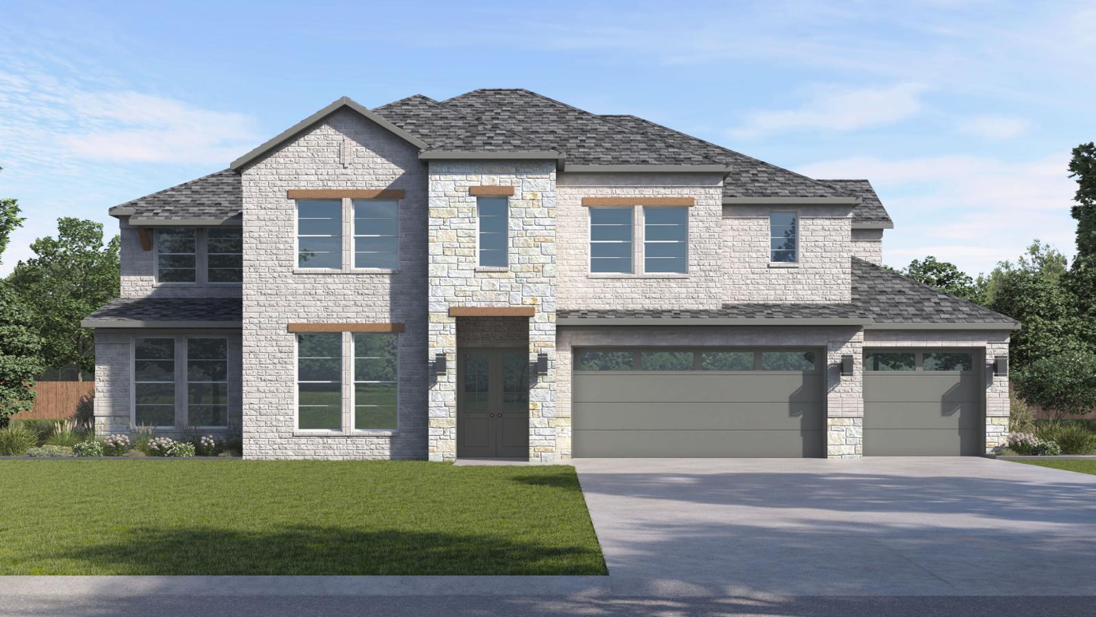 two story home with a covered entry way and a 3 car garage