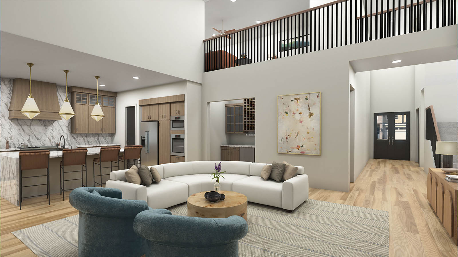 two story living room area