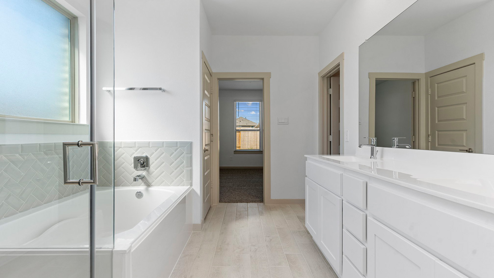 Primary bathroom with one large window