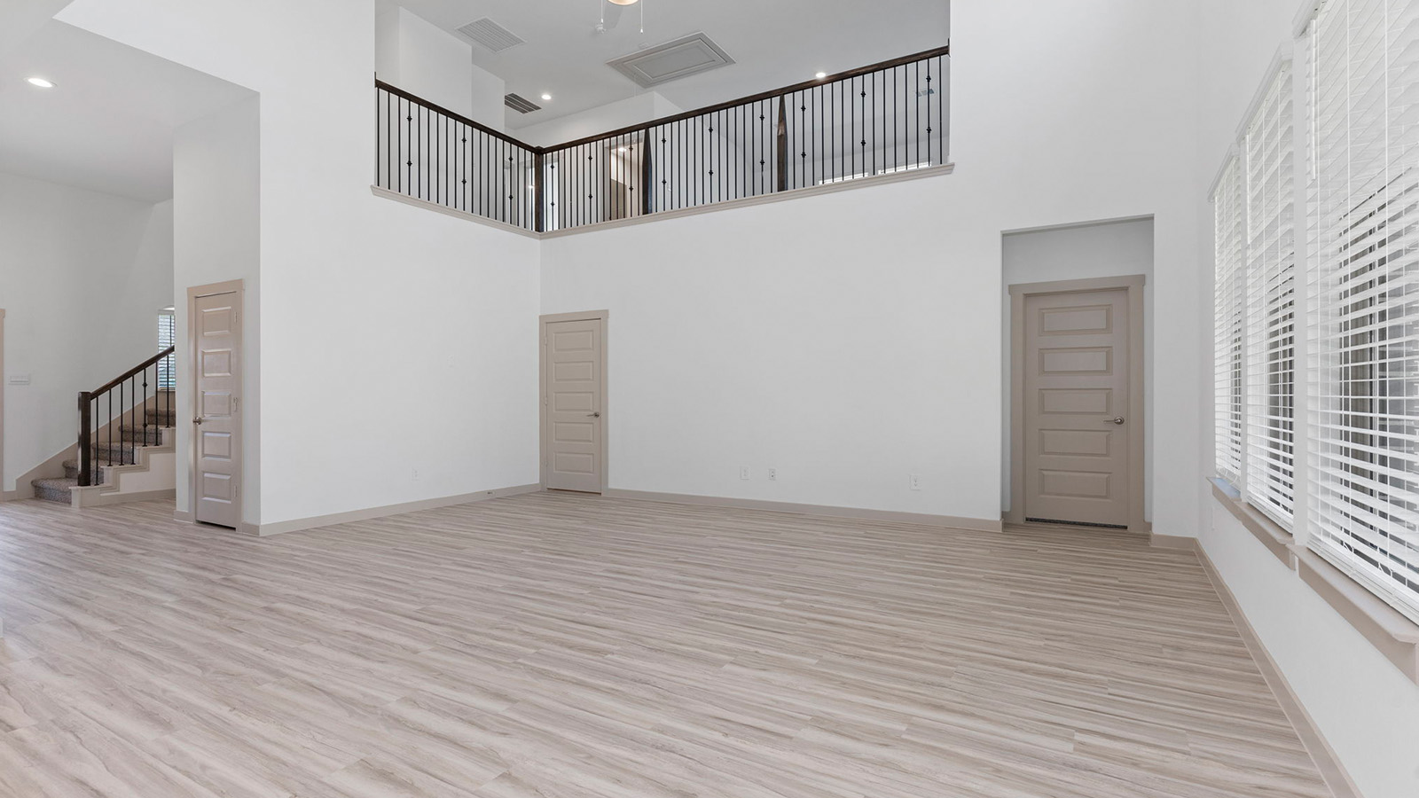 Spacious living room with high ceilings