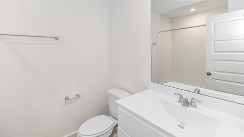 single vanity in secondary bathroom