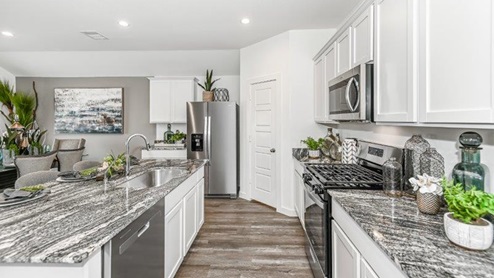 kitchen island with granite countertops
