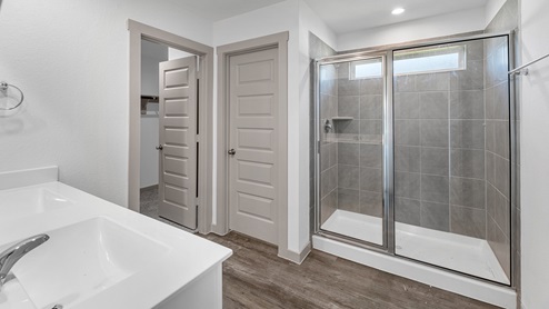 primary bathroom with stand alone shower
