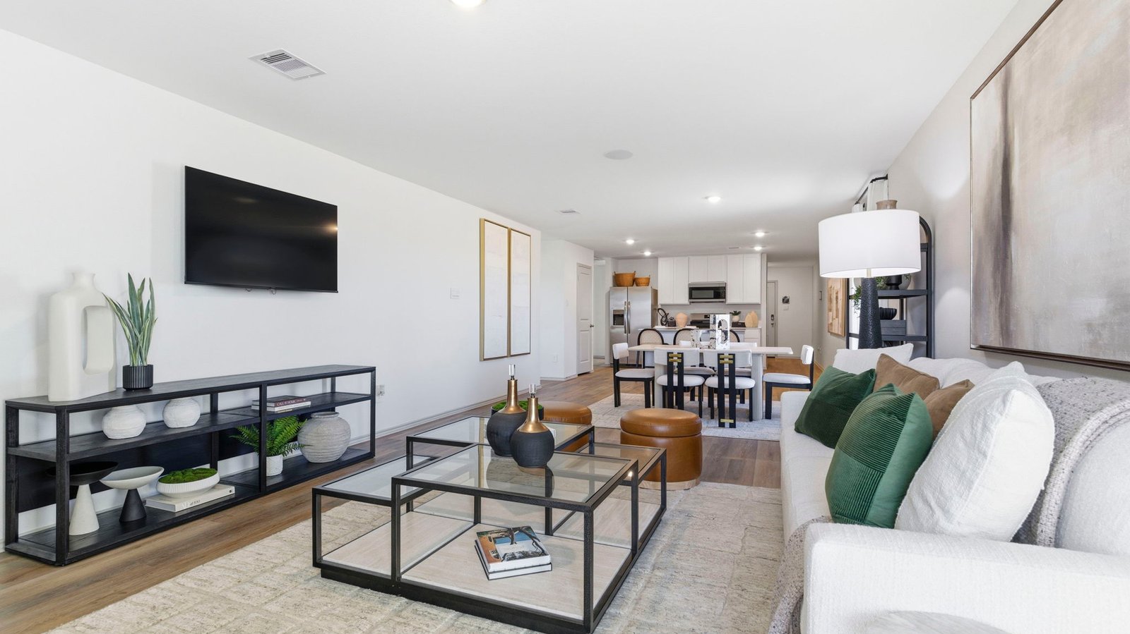 open concept living room, dining room, and kitchen