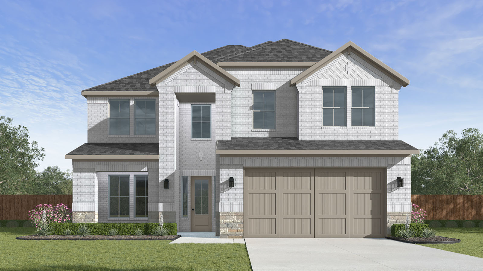 Two story floor plan with a three-car garage and four bedroom