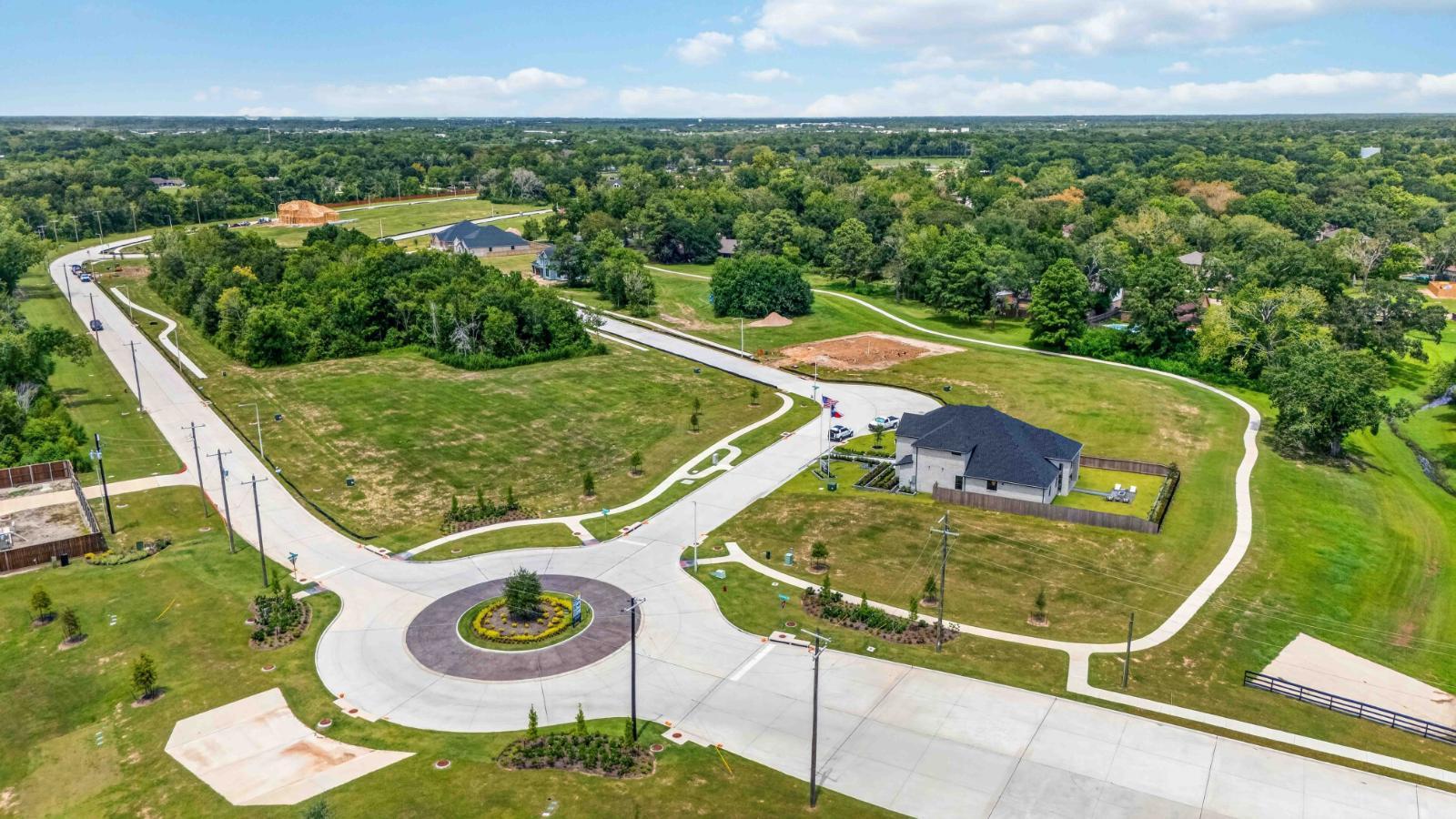 aerial view of the community entry with a round about