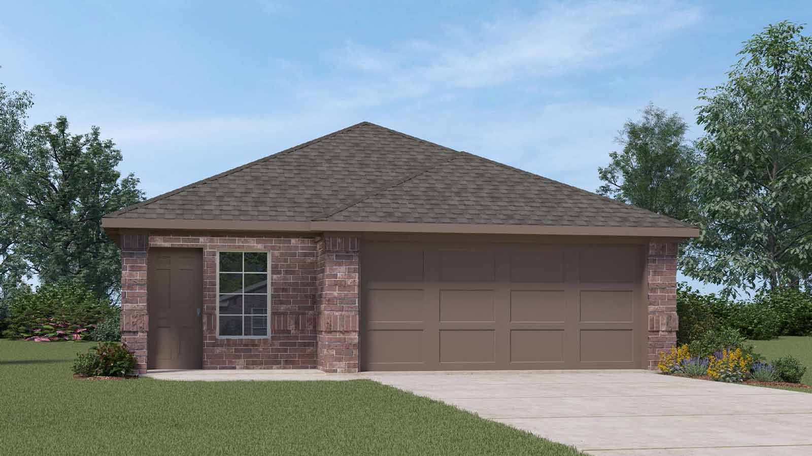 one story rendering with a two car garage