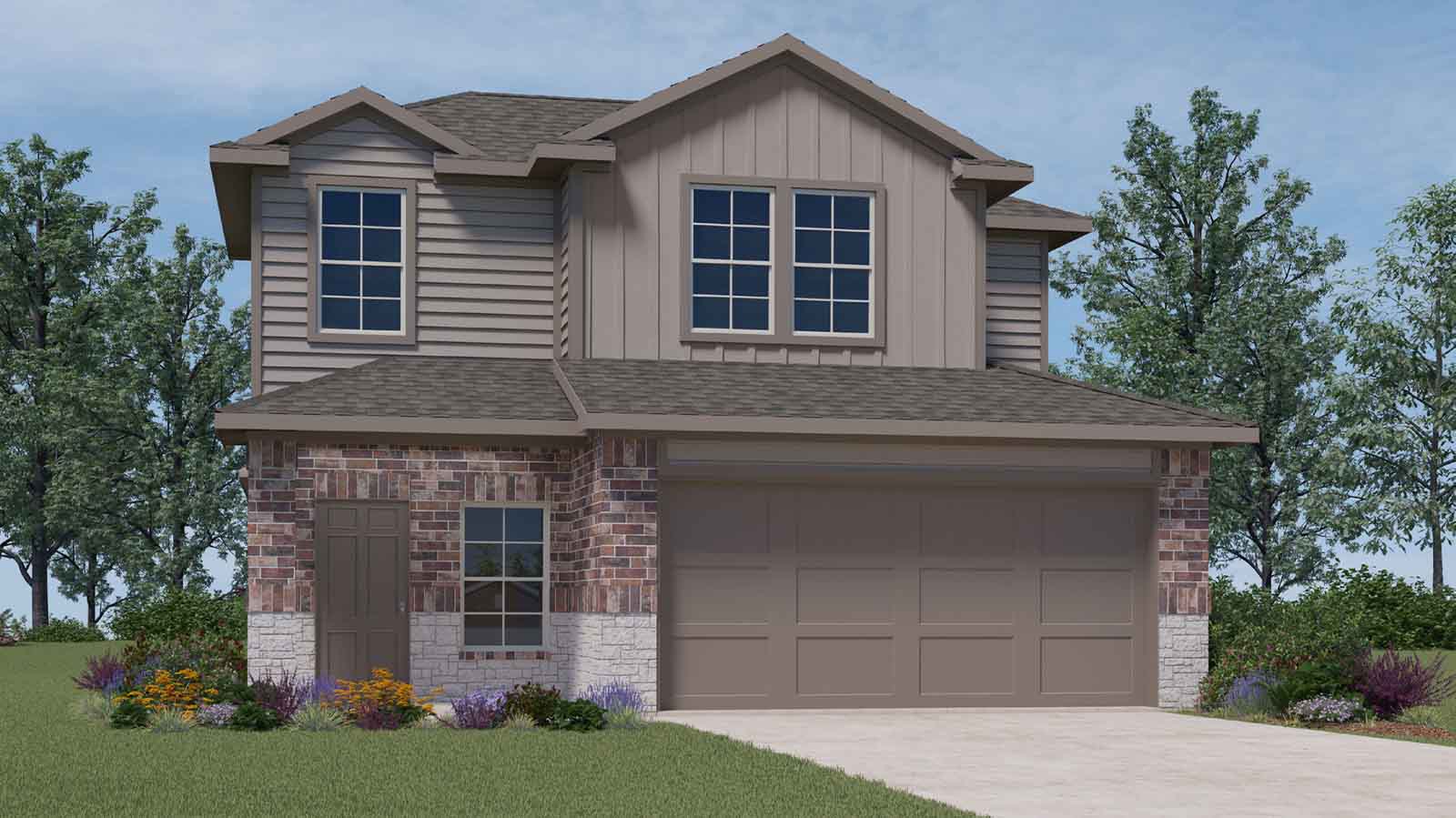 two story home with a two car garage rendering