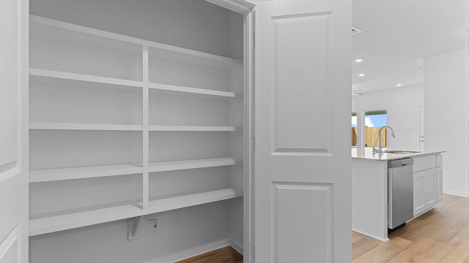 large pantry with shelves