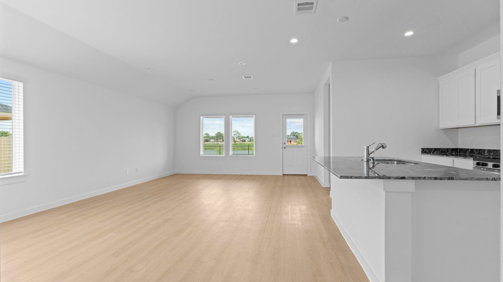 Open concept first floor with the living room, dining room and kitchen next to each other