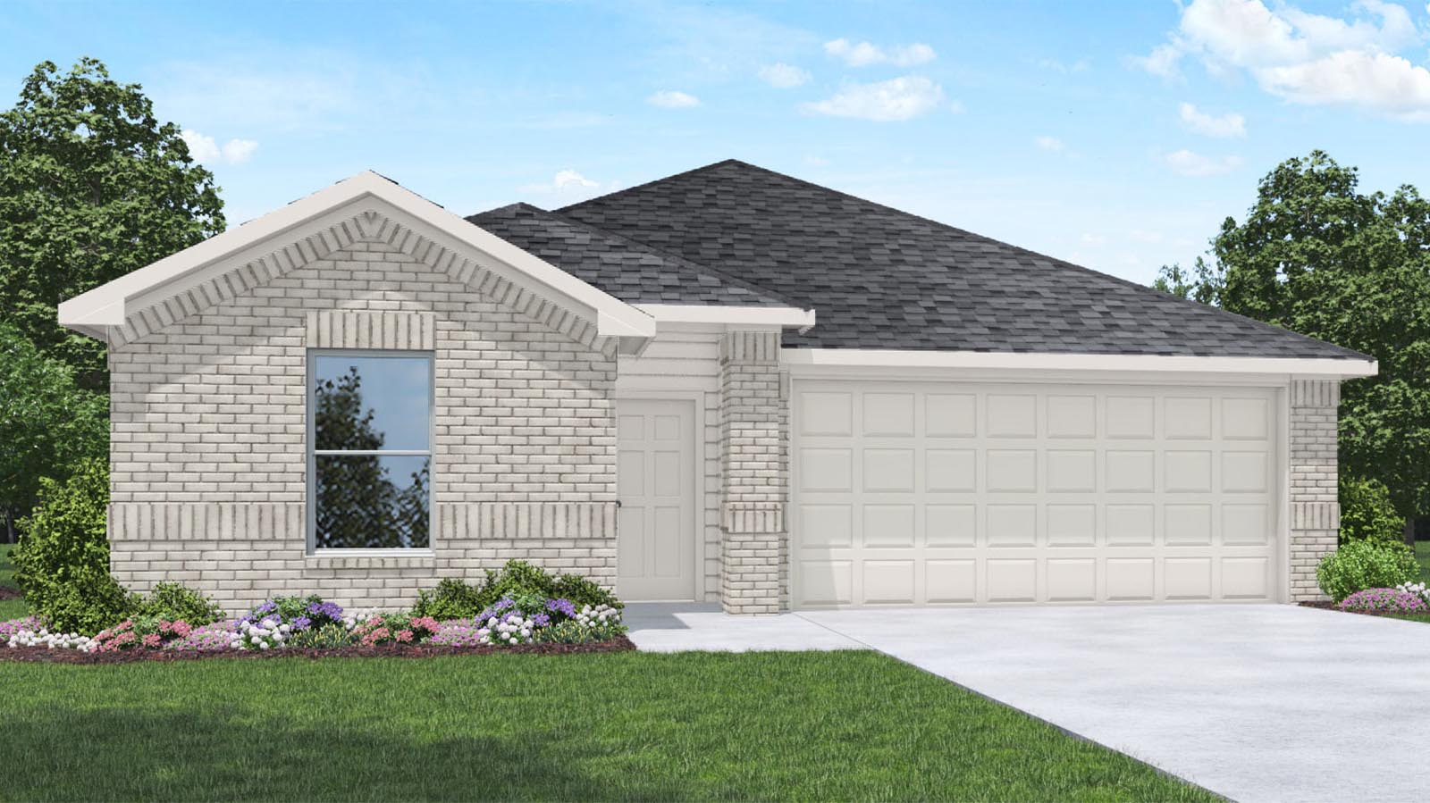 one story home with a two car garage rendering