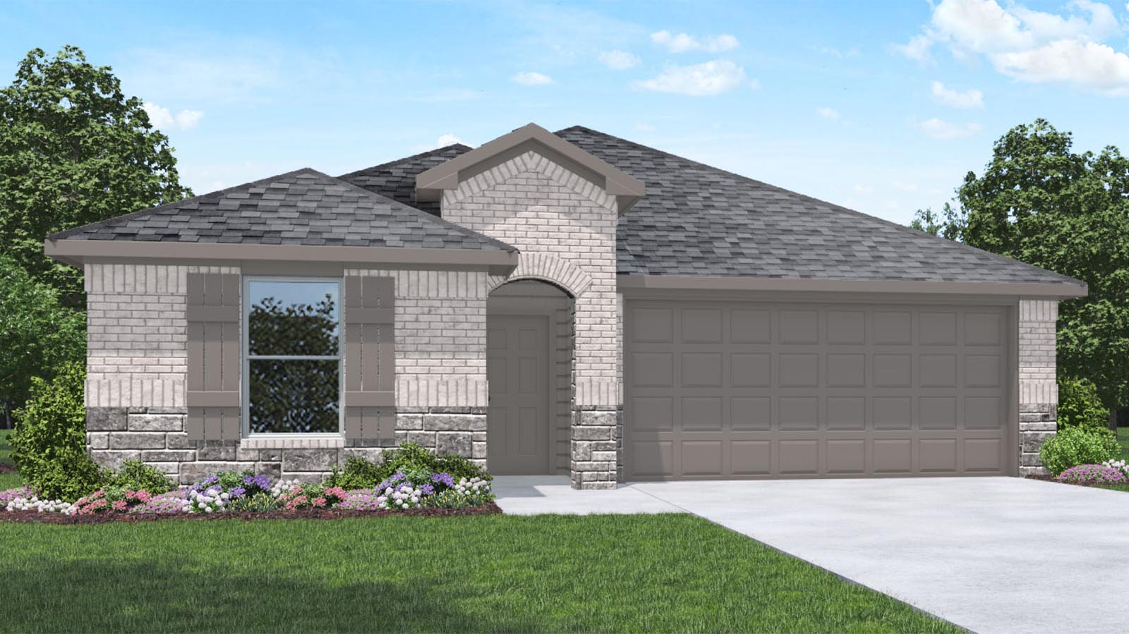 one story home with a two car garage rendering