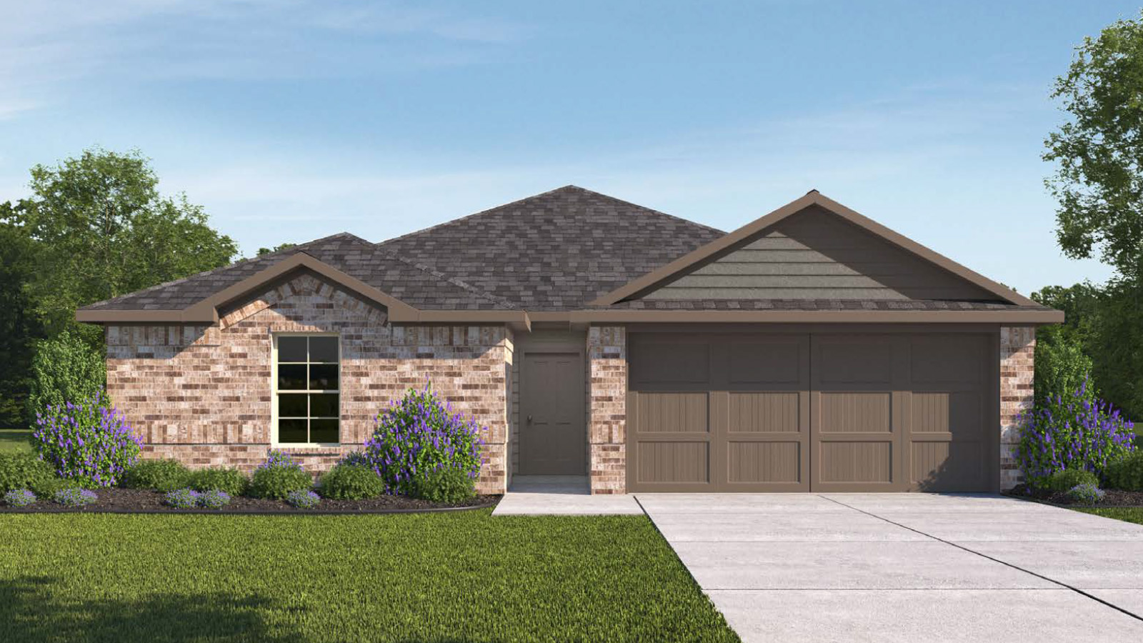 Single story 2 car garage Bellvue rendering