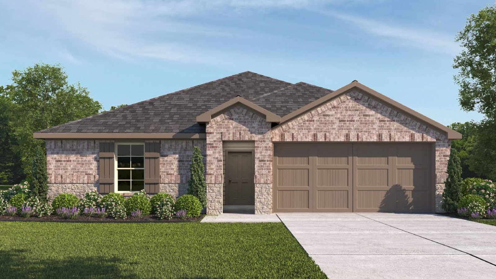 Single story 2 car garage Bellvue rendering