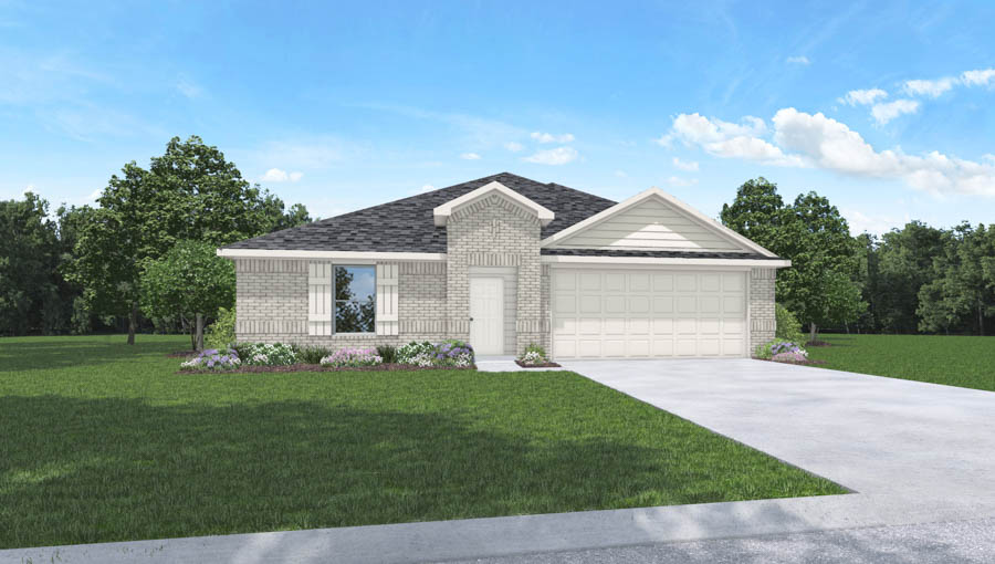 front exterior of a one story home with a two car garage