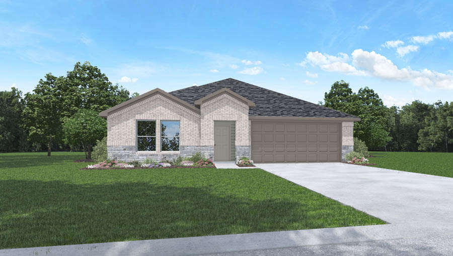 front exterior of a one story home with a two car garage