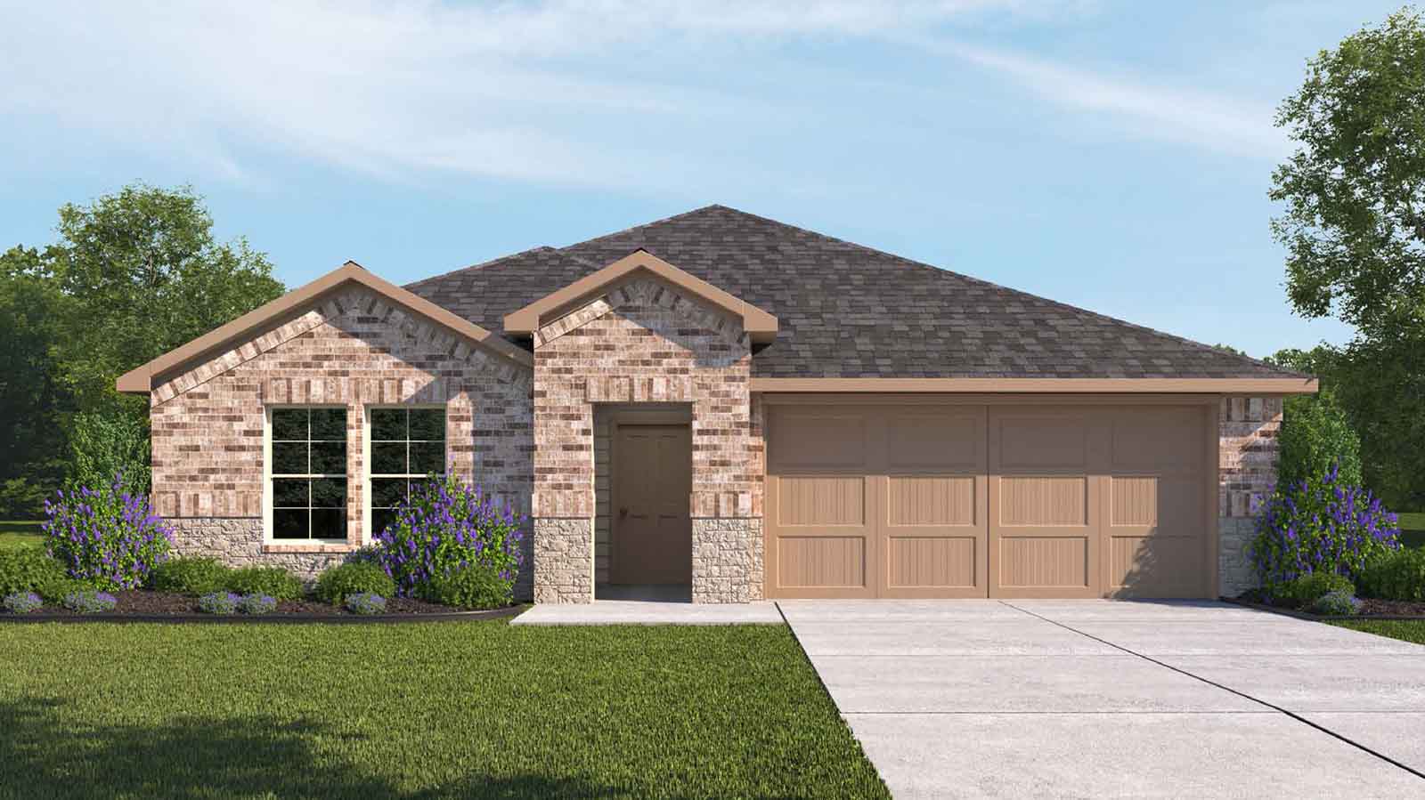 front exterior of a one story home with a two car garage