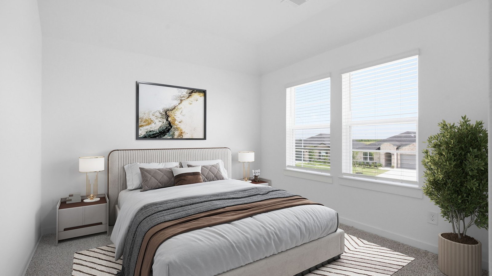 Comfortable guest bedroom featuring neutral-toned walls, carpeted flooring, and a separate closet.