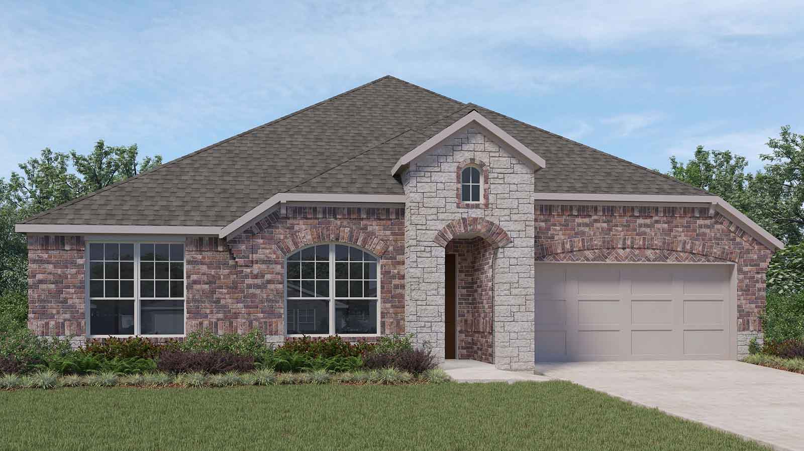 single story brick home rendering
