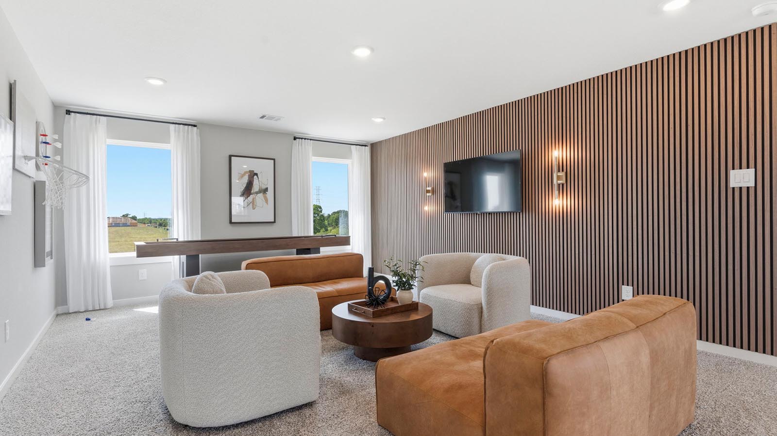 game room with two windows