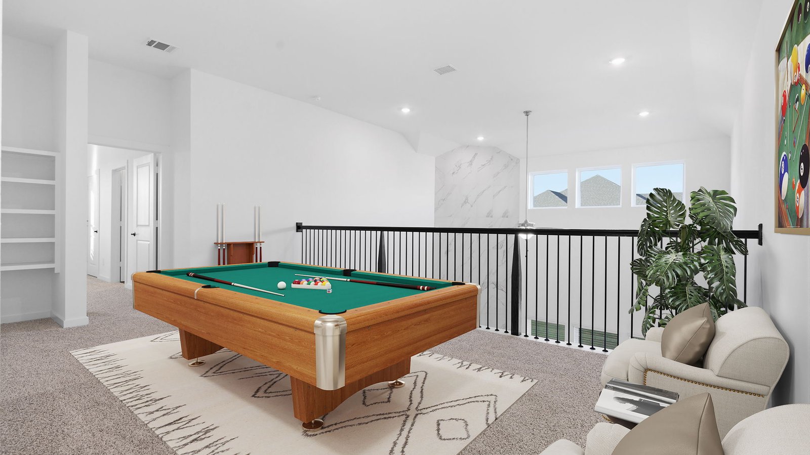 second floor open concept game room