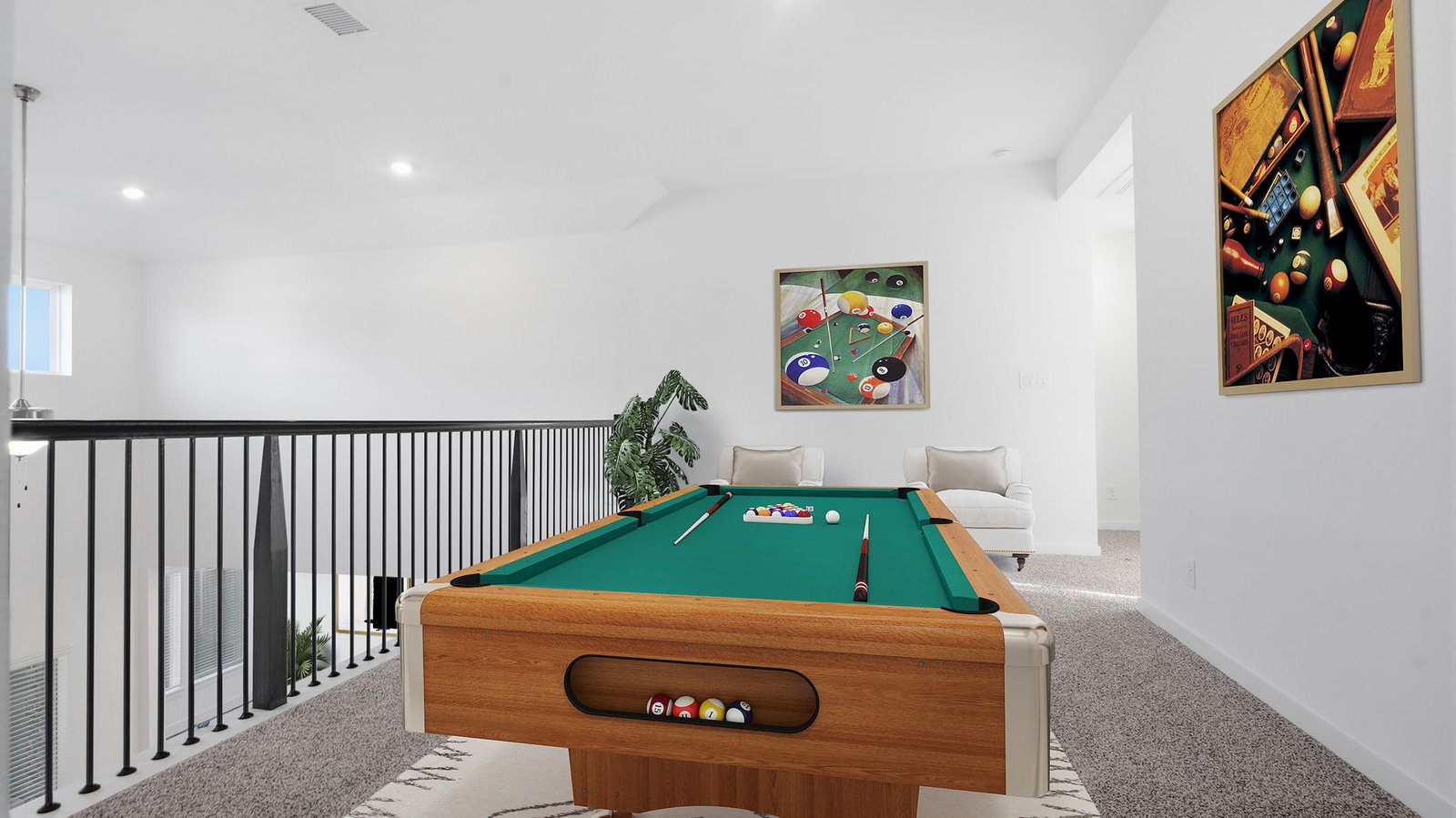 second floor open concept game room