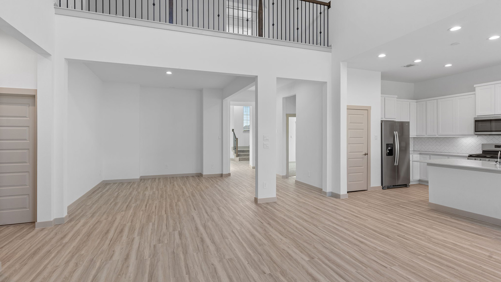 open concept living and dining room