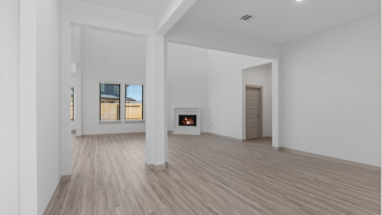 open concept living and dining room