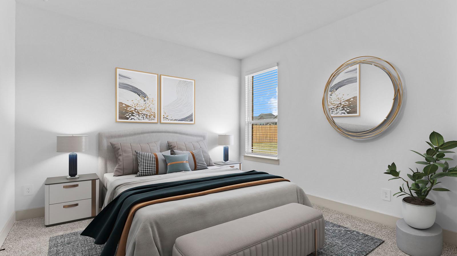 Comfortable guest bedroom featuring neutral-toned walls, carpeted flooring, and a separate closet.