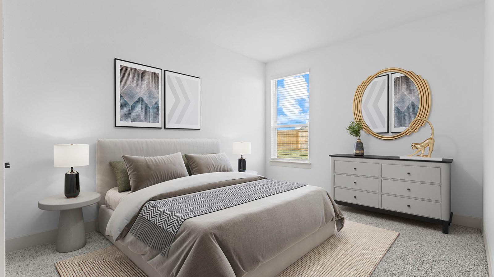 A third bedroom with neutral walls, plush carpet flooring and a separate closet.