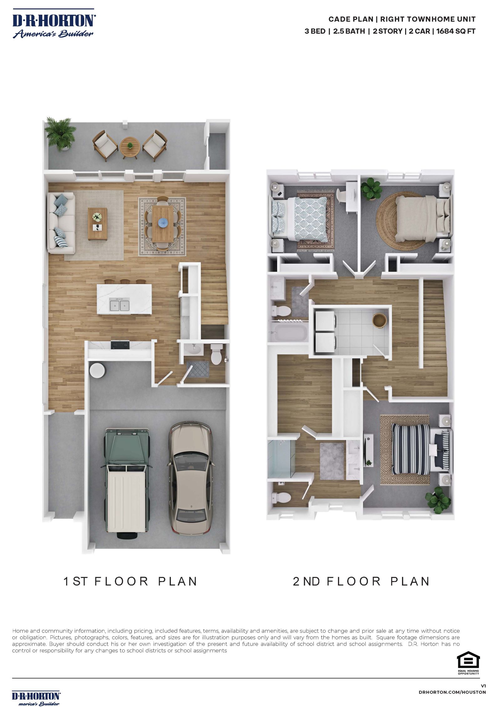 The Cade floor plan features open-concept living room in Alexander Townhomes with modern finishes in Pearland TX