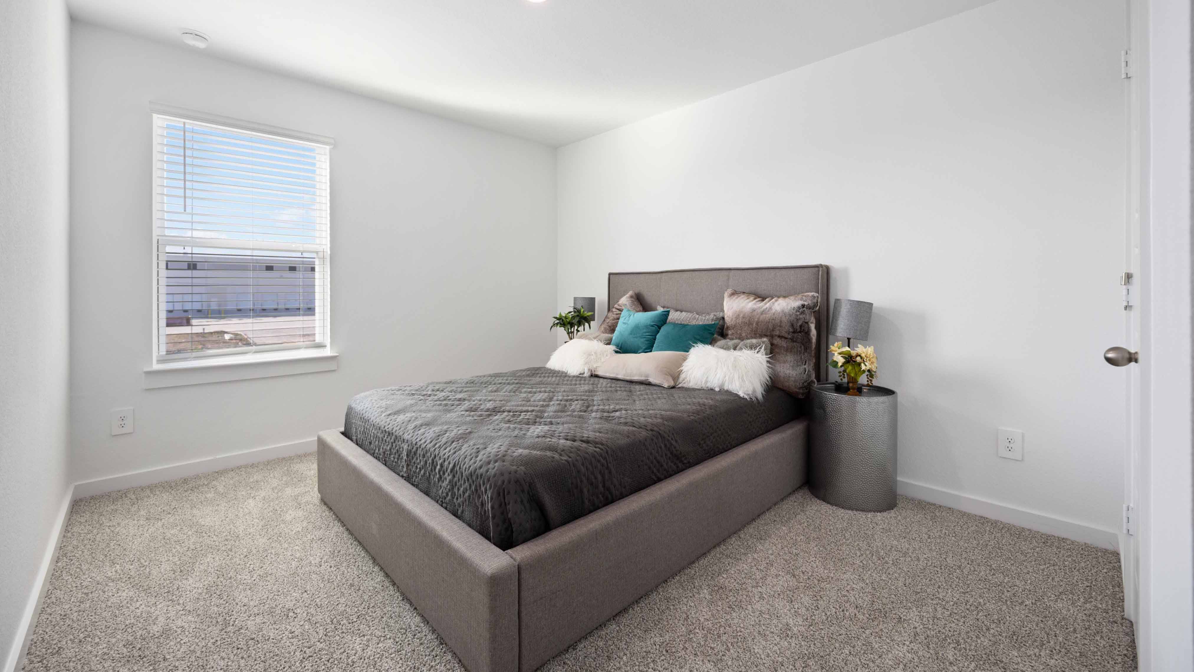 Comfortable guest bedroom featuring neutral-toned walls, carpeted flooring, and a separate closet.