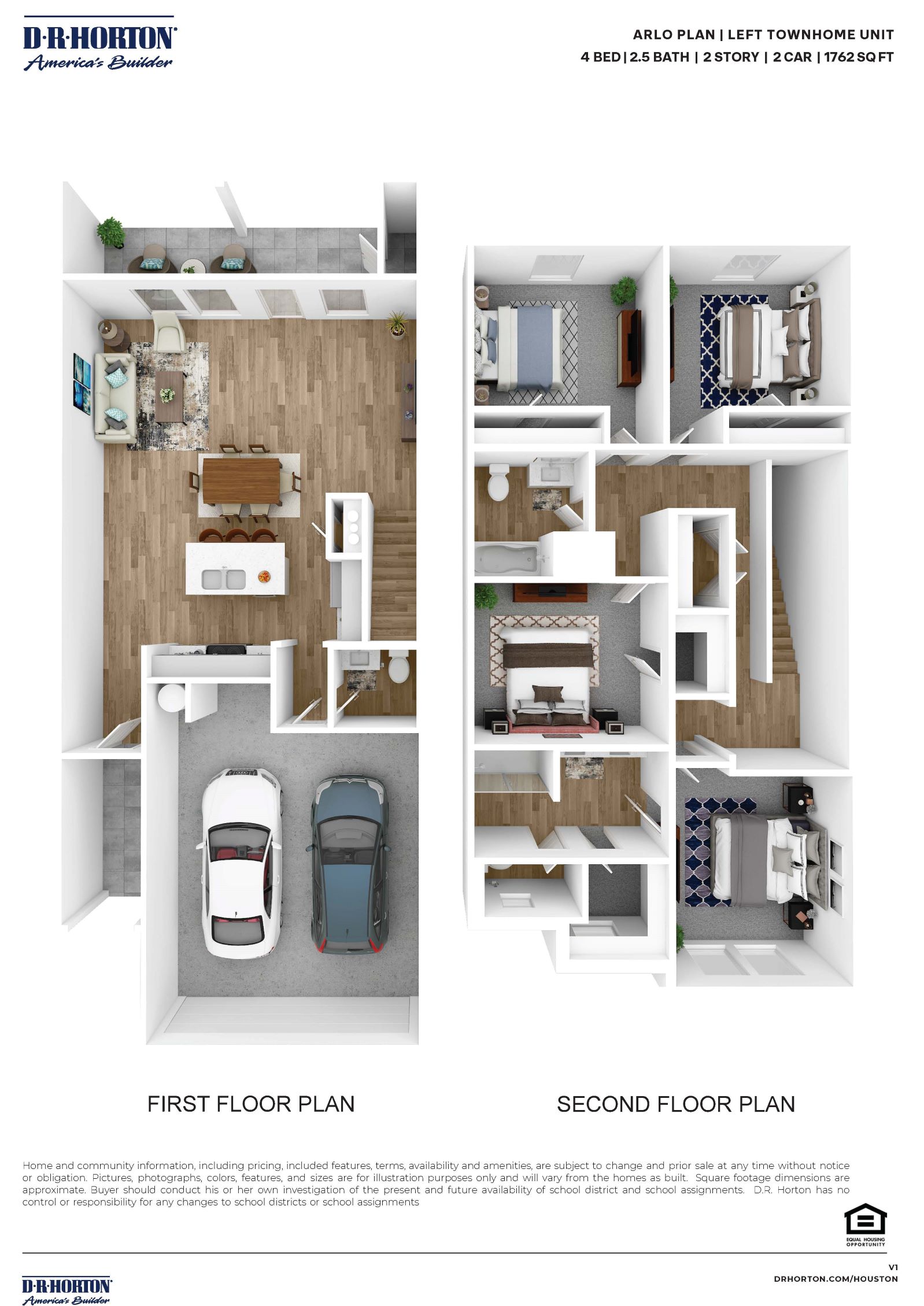 The Arlo townhome floor plan features Smart home technology features inside Alexander Townhomes in Pearland TX