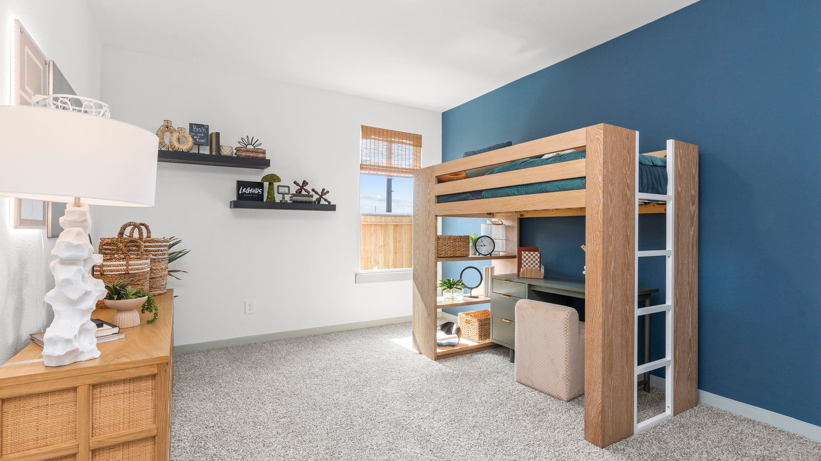 A third bedroom with neutral walls, plush carpet flooring and a separate closet.