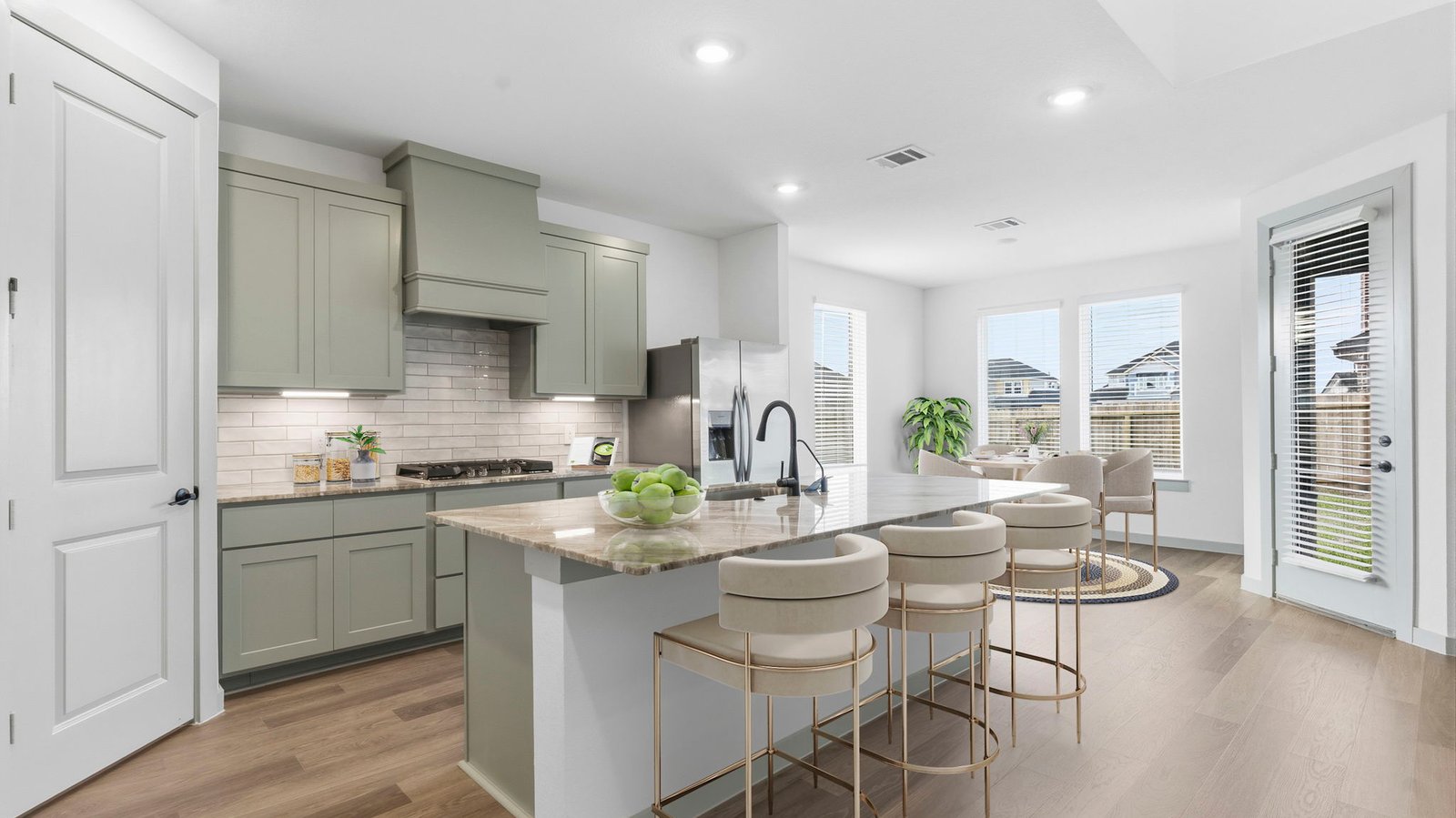 kitchen with large island and walk in pantry