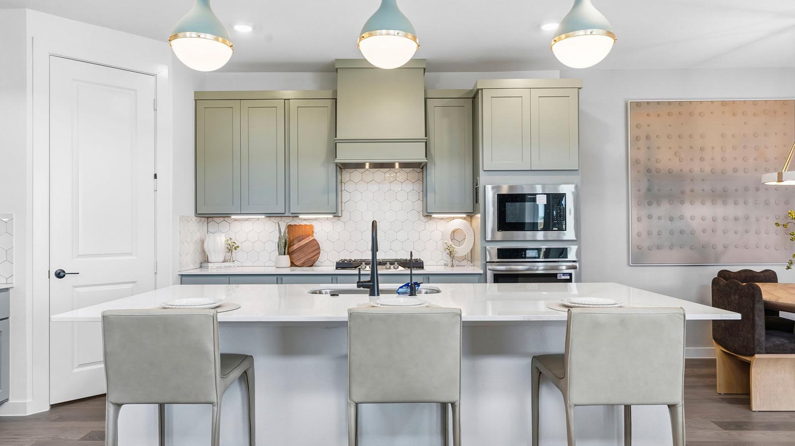 kitchen with large island and walk in pantry