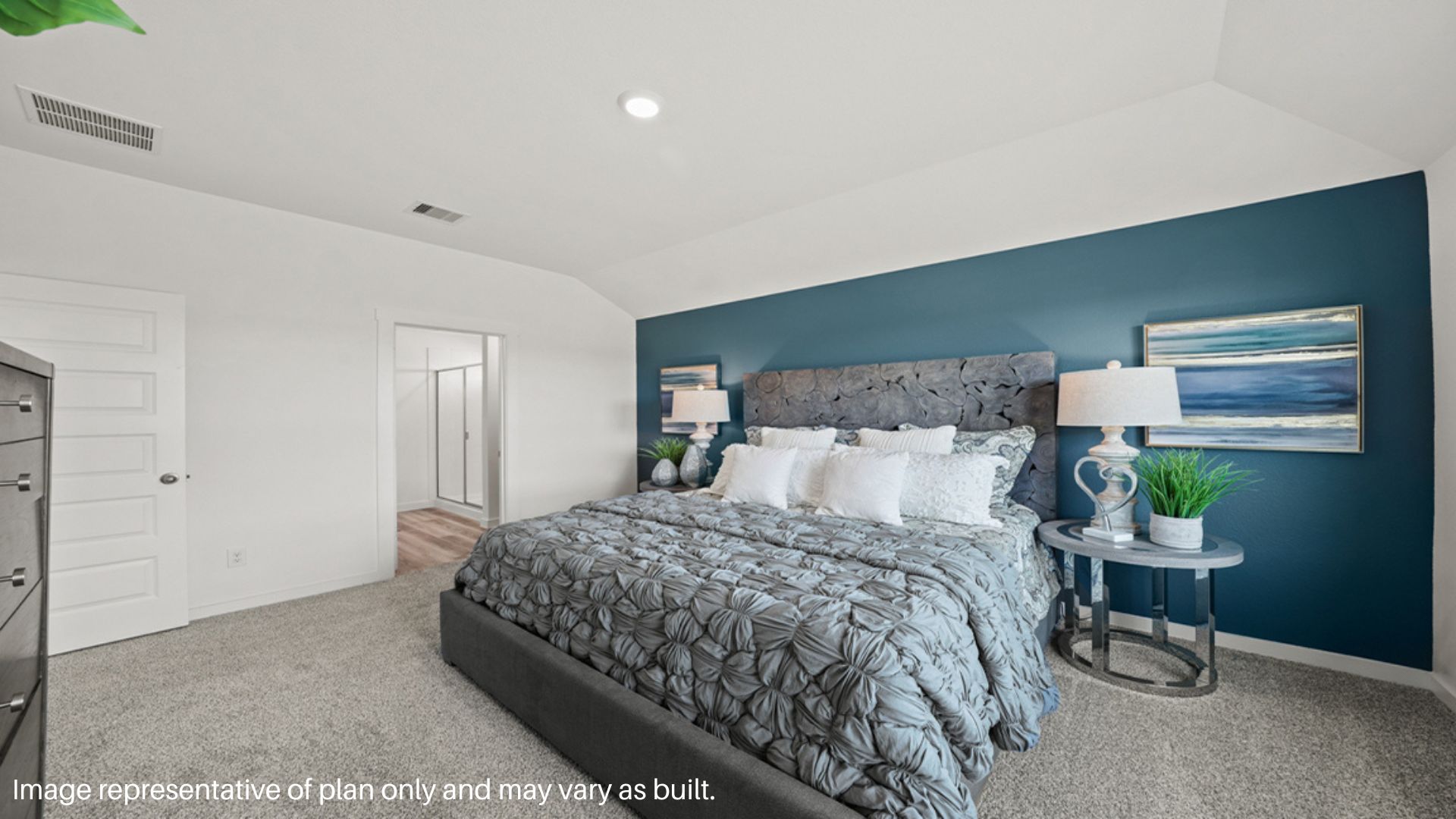 Primary bedroom view to primary bathroom