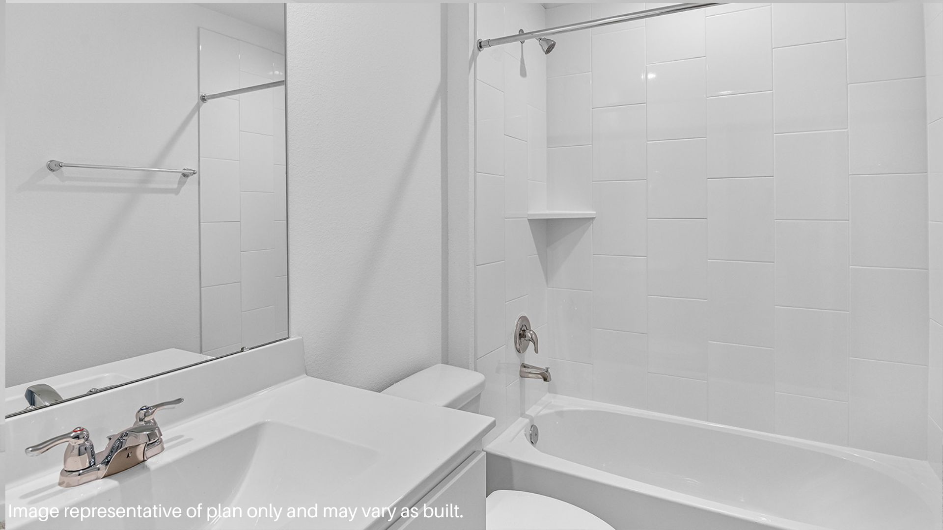 Secondary bathroom with vanity and tub/shower combo