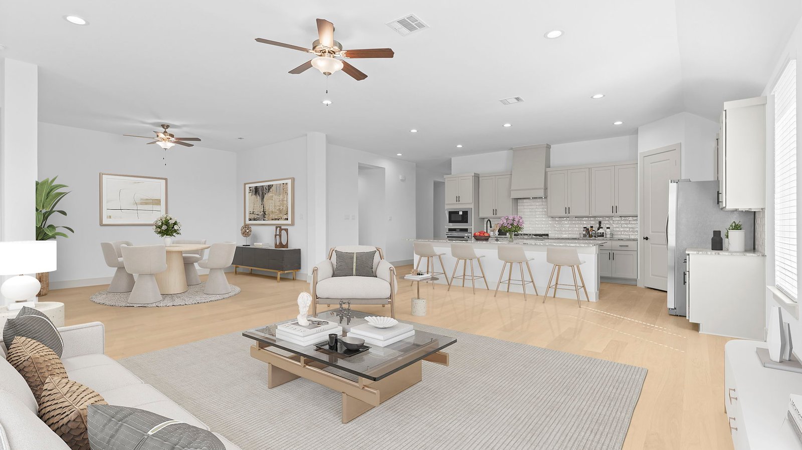 open concept kitchen and living room