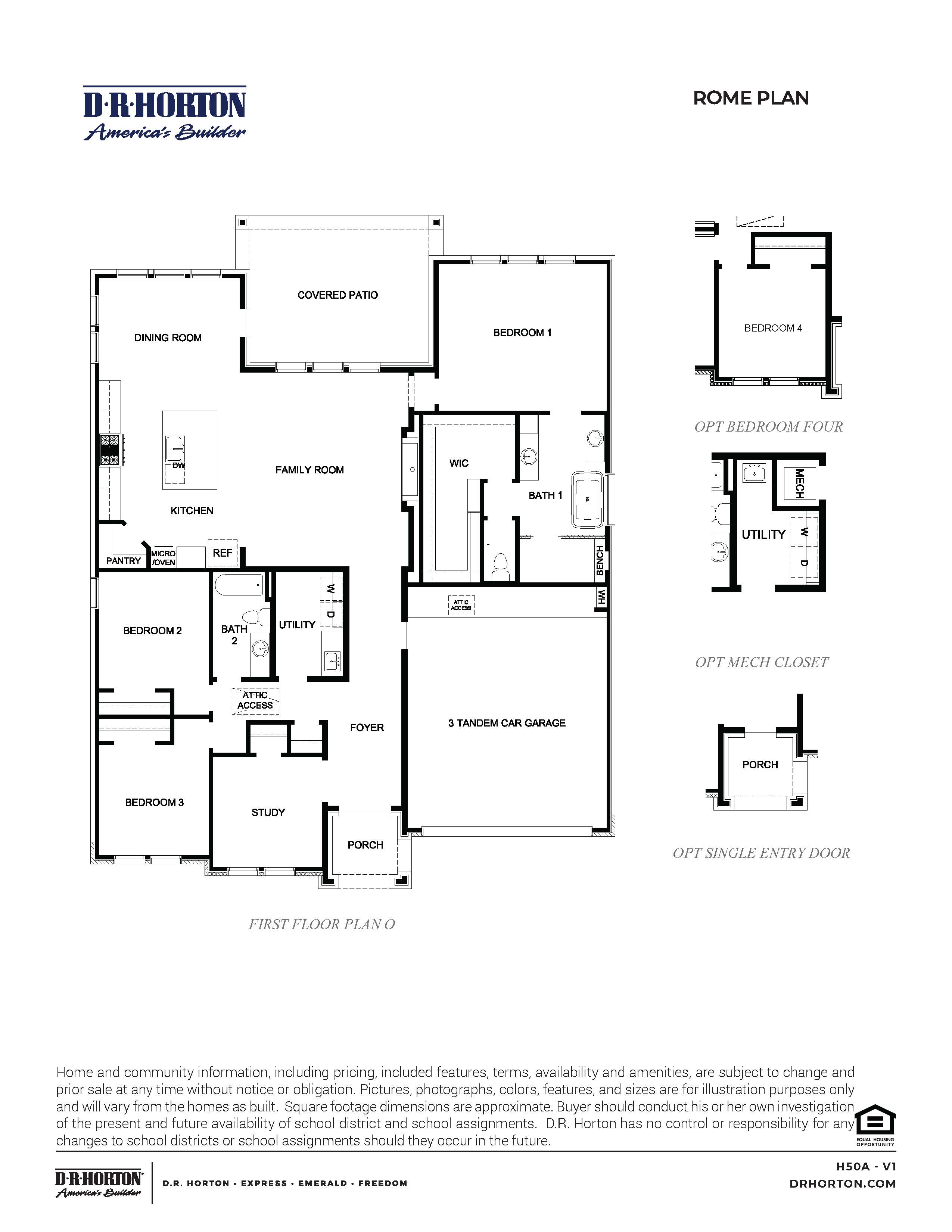 the rome floor plan with 3 bedrooms and 2 bathrooms