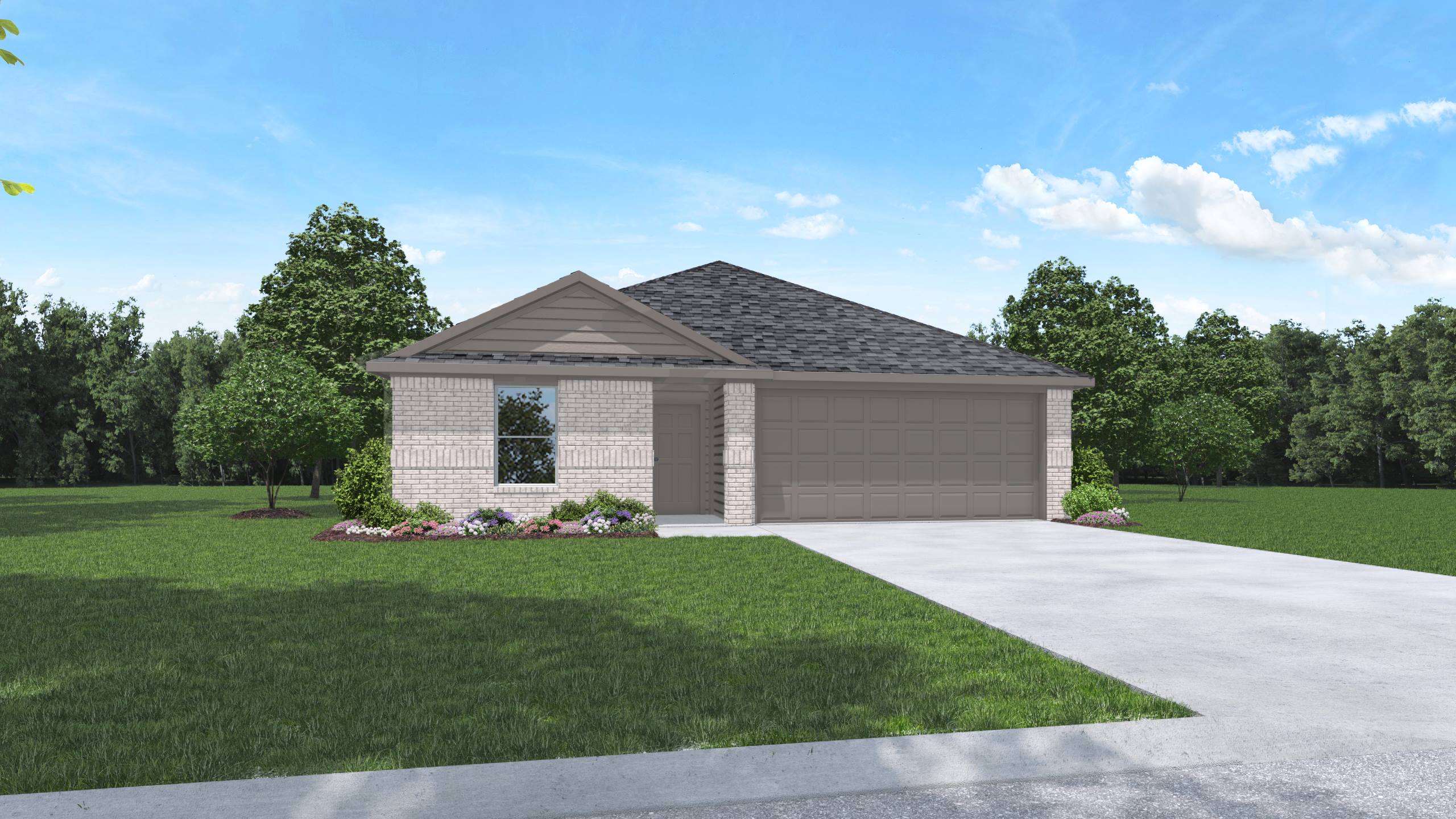 single story home with a two car garage rendering