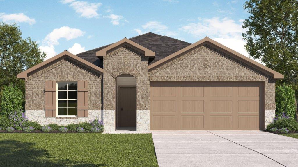 single story home with a two car garage rendering