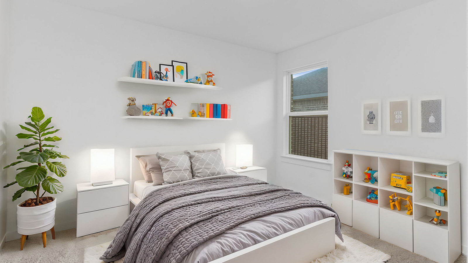 secondary bedroom with one window staged