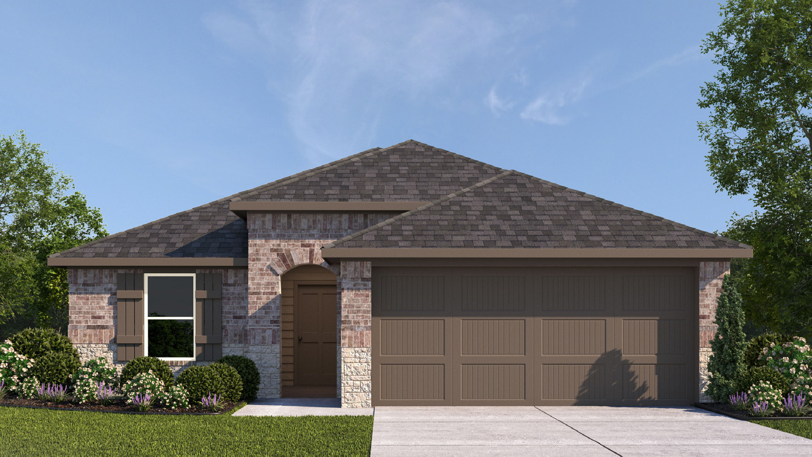 Single Story Brick and Stone Exterior Rendering